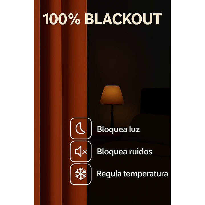 Cortina Blackout 100% Engomada Termica Tela Ligera 140x225 - Microfibra Premium - 2 Paños Naranjo 6
