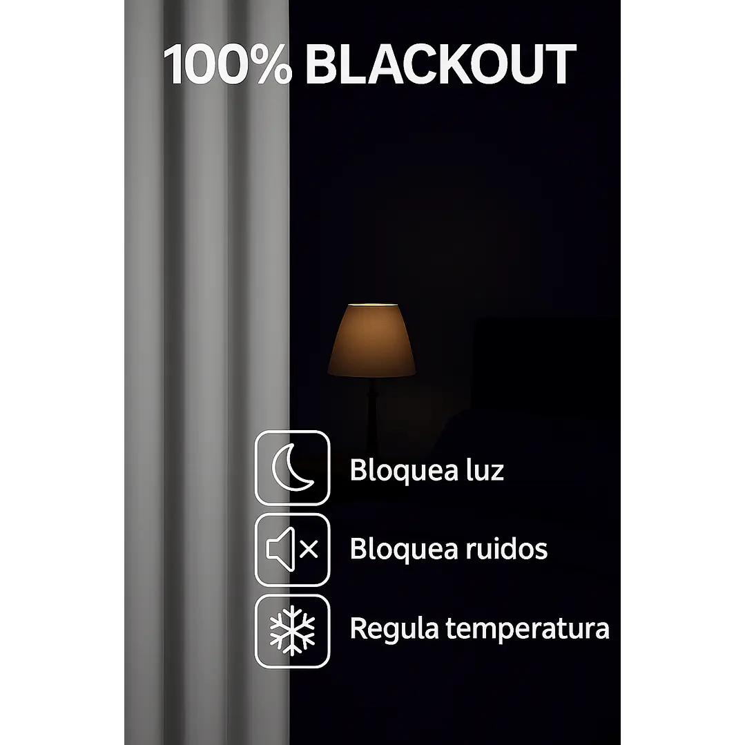 Cortina Blackout 100% Engomada Termica Tela Ligera 140x225 - Microfibra Premium - 2 Paños Marfil 6