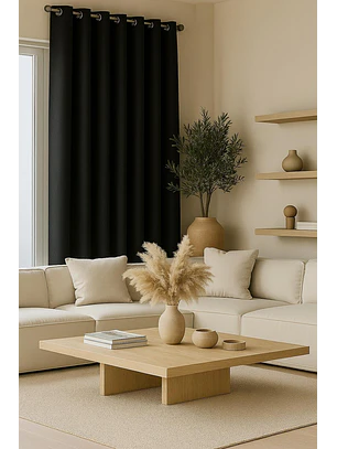 Cortina Blackout 100% Engomada Termica Tela Ligera 140x225 - Microfibra Premium - 1 Paño Negro