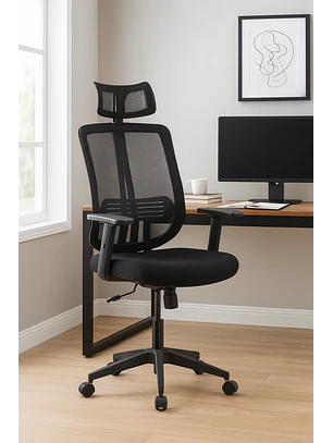 Silla de Oficina para Escritorio con Apoyacabeza Brazo Regulable Negra