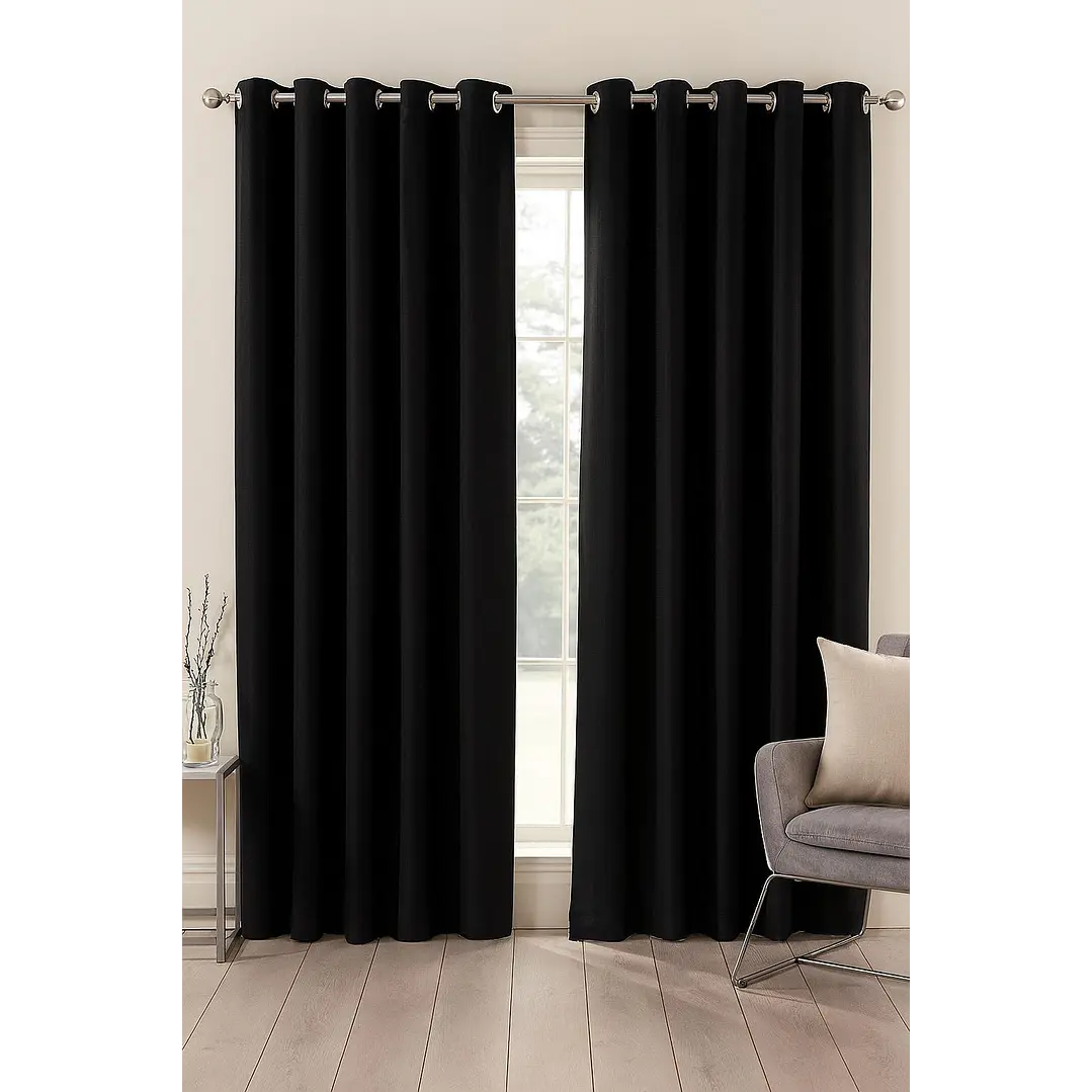 Cortina Blackout 100% Engomada Termica Tela Ligera 140x225 - Microfibra Premium - 2 Paños Negro 1