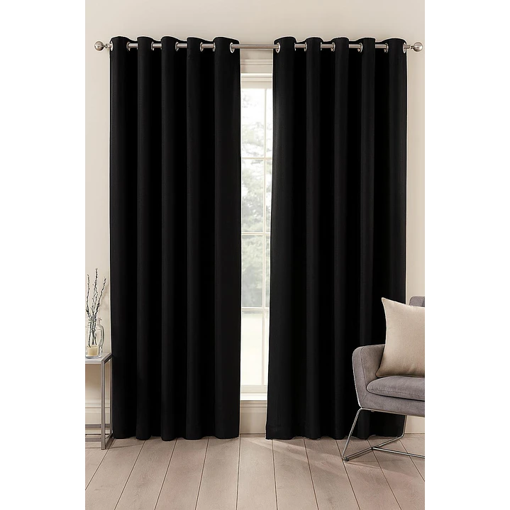 Cortina Blackout 100% Engomada Termica Tela Ligera 140x225 - Microfibra Premium - 2 Paños Negro 1
