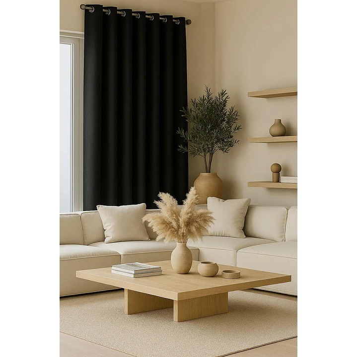 Cortina Blackout 100% Engomada Termica Tela Ligera 140x225 - Microfibra Premium - 2 Paños Negro 2