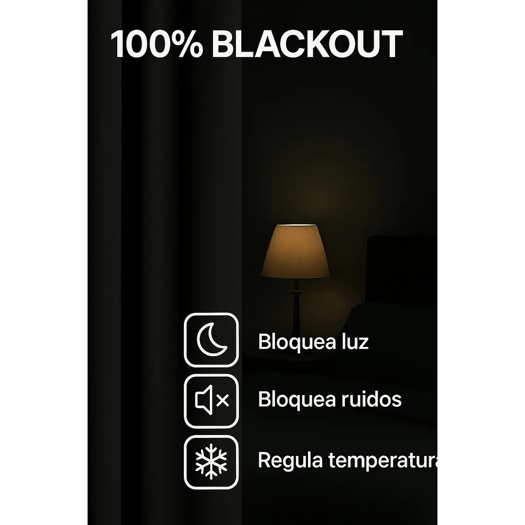 Cortina Blackout 100% Engomada Termica Tela Ligera 140x225 - Microfibra Premium - 2 Paños Negro 6