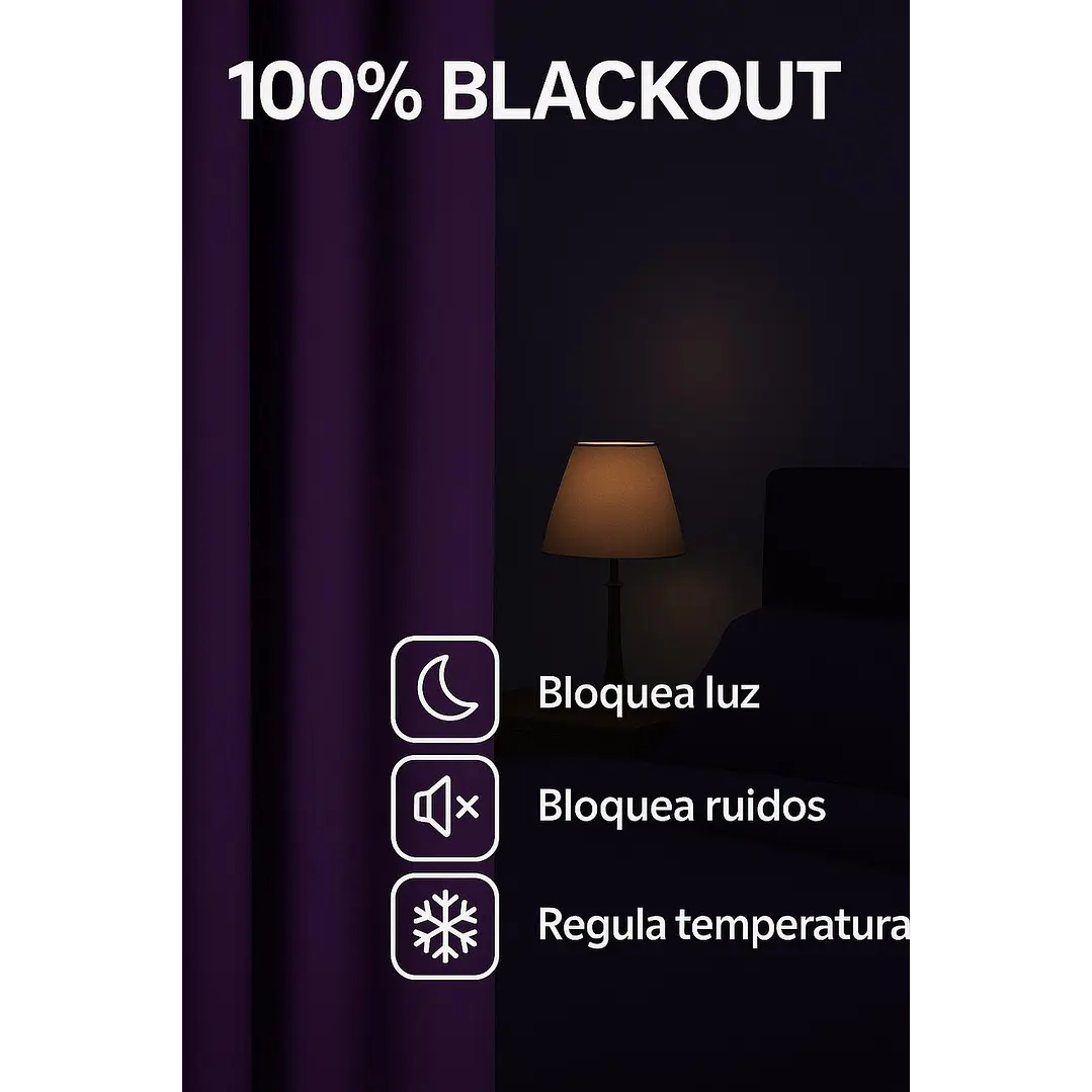 Cortina Blackout 100% Engomada Termica Tela Ligera 140x225 - Microfibra Premium - 2 Paños Negro 50