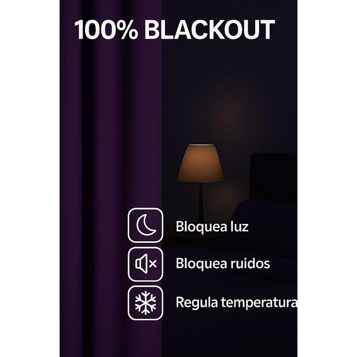 Cortina Blackout 100% Engomada Termica Tela Ligera 140x225 - Microfibra Premium - 2 Paños Negro 50