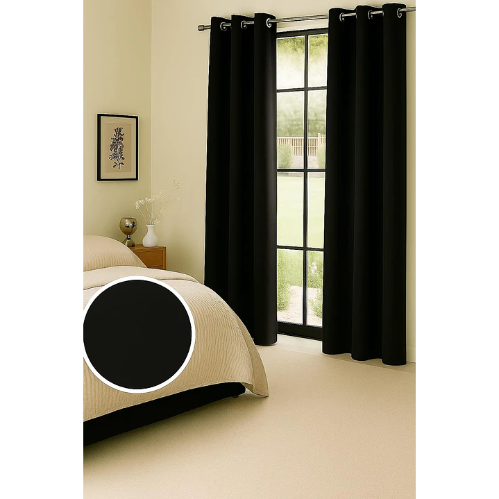 Cortina Blackout 100% Engomada Termica Tela Ligera 140x225 - Microfibra Premium - 2 Paños Negro 66