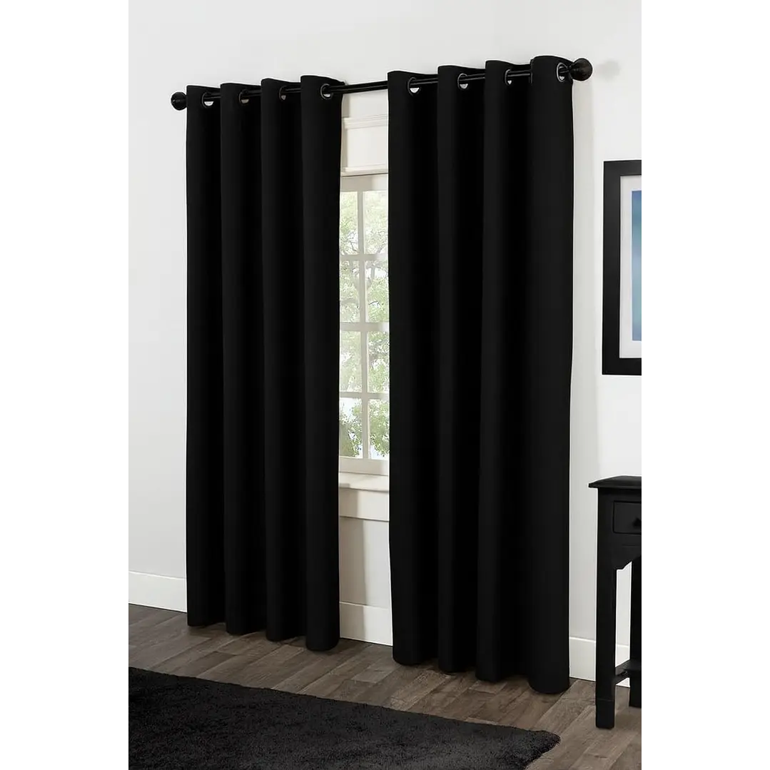 Cortina Blackout 100% Engomada Termica Tela Ligera 140x225 - Microfibra Premium - 2 Paños Negro 67