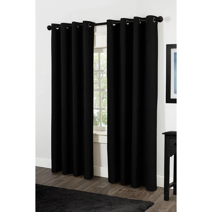 Cortina Blackout 100% Engomada Termica Tela Ligera 140x225 - Microfibra Premium - 2 Paños Negro 67