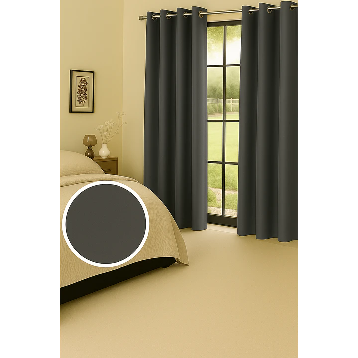 Cortina Blackout 100% Engomada Termica Tela Ligera 140x225 - Microfibra Premium - 2 Paños Negro 111
