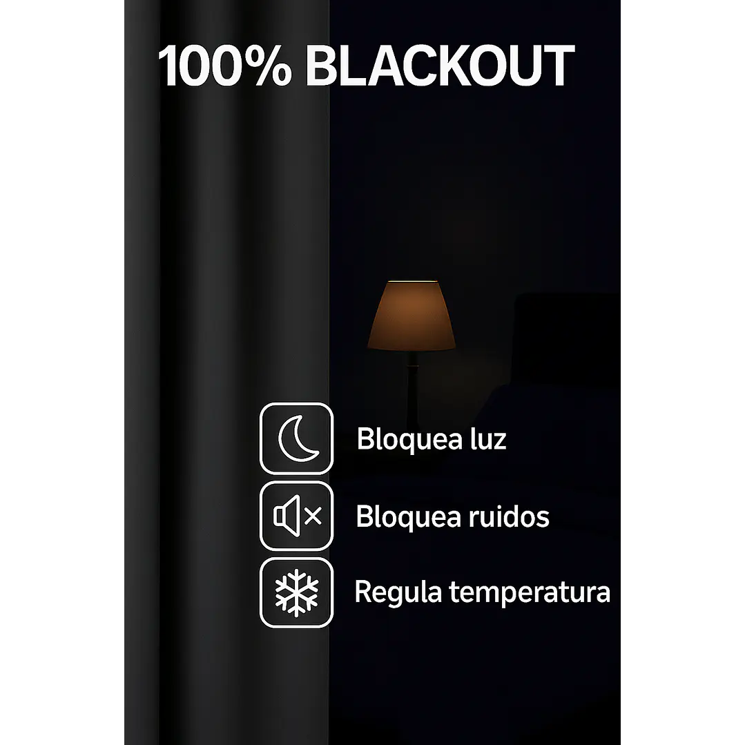 Cortina Blackout 100% Engomada Termica Tela Ligera 140x225 - Microfibra Premium - 2 Paños Negro 113