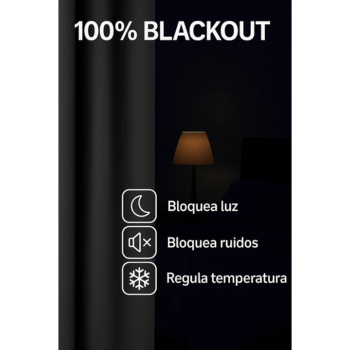 Cortina Blackout 100% Engomada Termica Tela Ligera 140x225 - Microfibra Premium - 2 Paños Negro 113