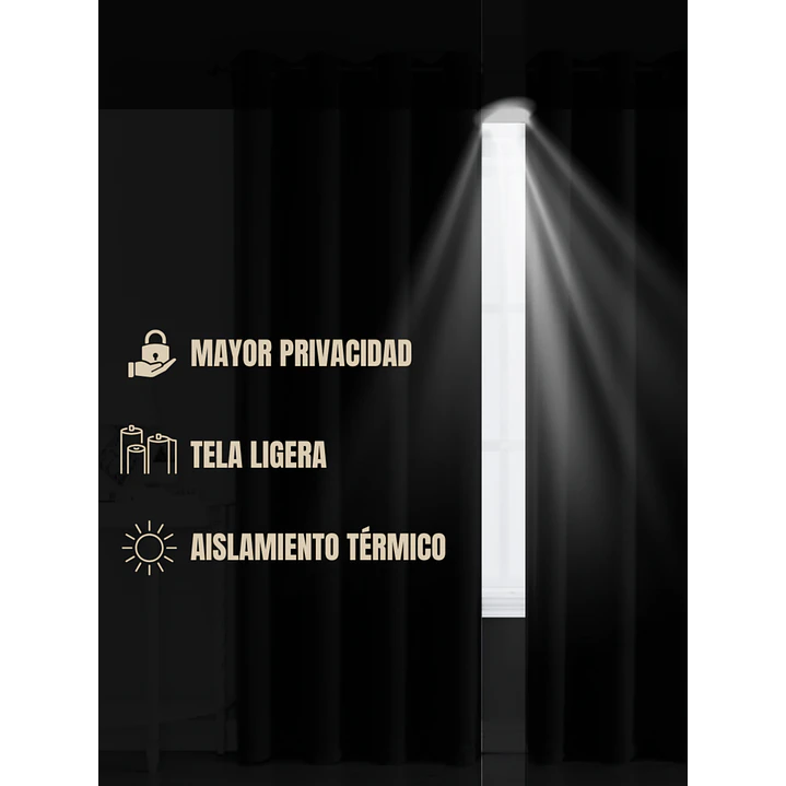 Cortina Blackout 100% Engomada Termica Tela Ligera 140x225 - Microfibra Premium - 2 Paños Negro 125