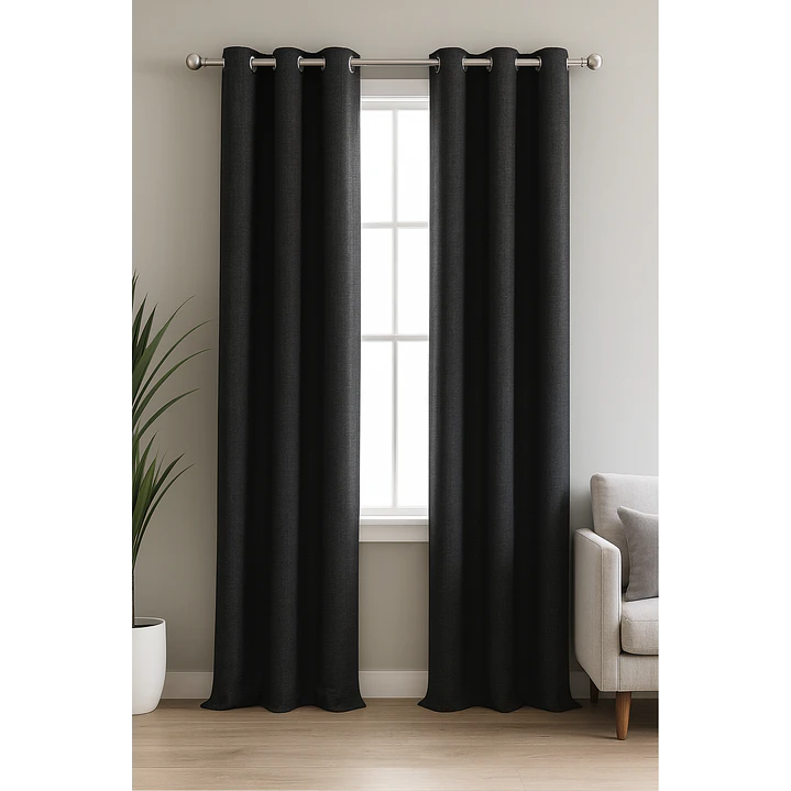 Cortina Blackout Tela Tipo Lino Gruesa 140x220 – Pack  2 Paños Negro 1