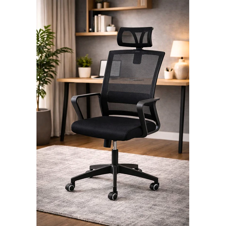 Silla de Oficina para Escritorio Mesh con Apoyacabeza Negra 2