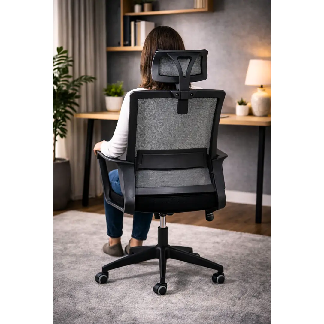 Silla de Oficina para Escritorio Mesh con Apoyacabeza Negra 3