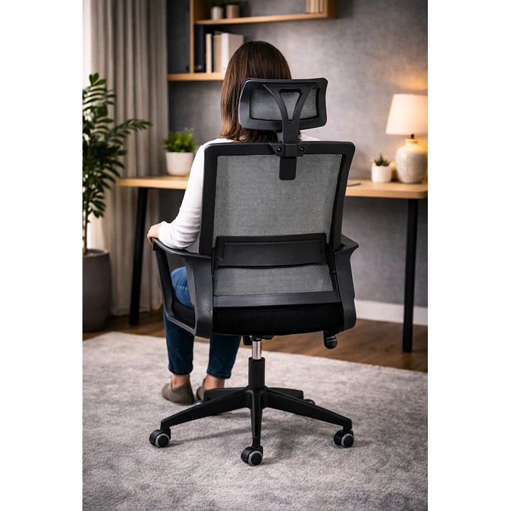 Silla de Oficina para Escritorio Mesh con Apoyacabeza Negra 3