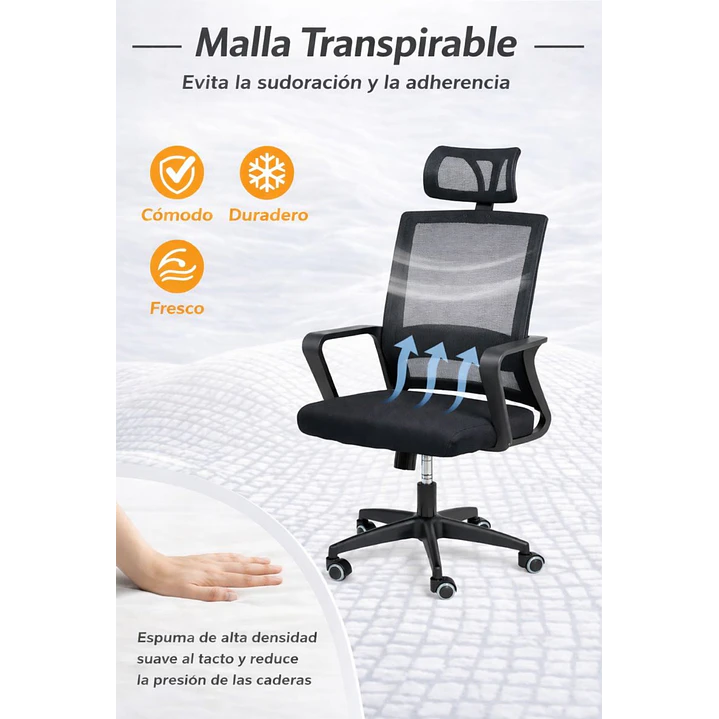 Silla de Oficina para Escritorio Mesh con Apoyacabeza Negra 4