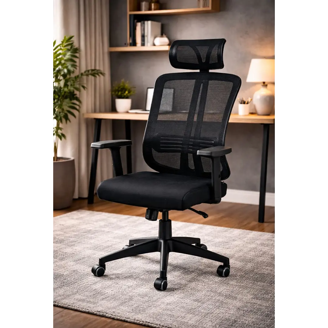 Silla de Oficina para Escritorio con Apoyacabeza Brazo Regulable Negra 2