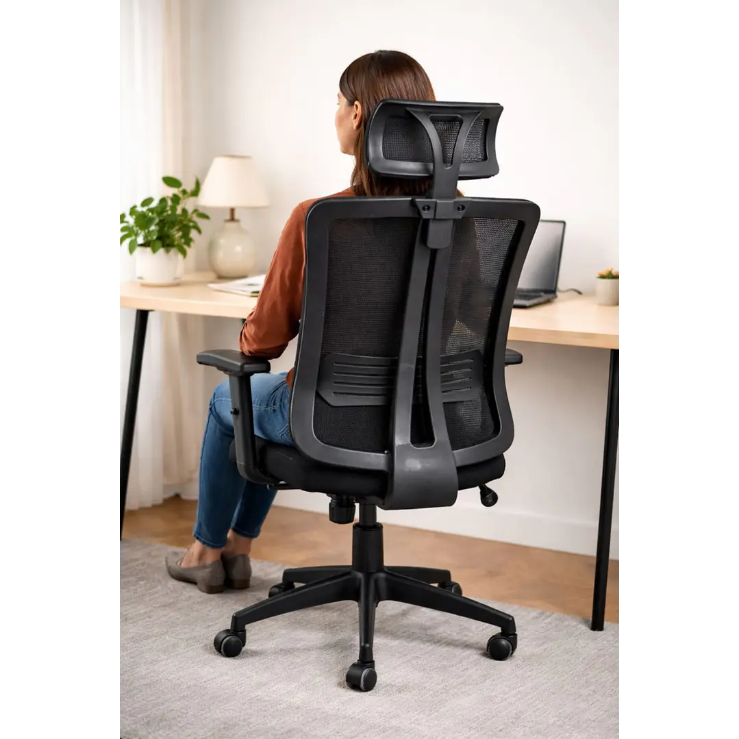 Silla de Oficina para Escritorio con Apoyacabeza Brazo Regulable Negra 3