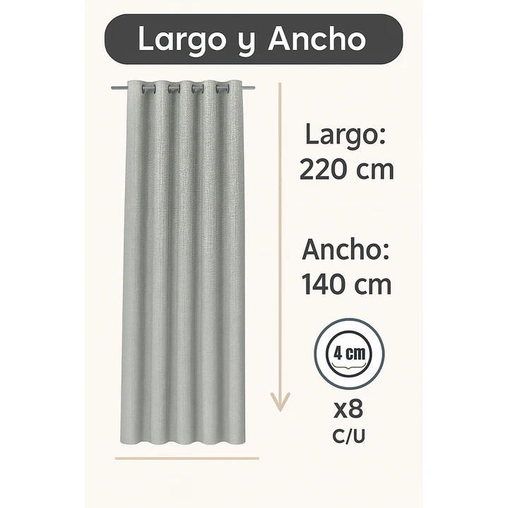 Cortina Blackout Tela Tipo Lino Gruesa 140x220 – 1 Paño Gris Claro 3
