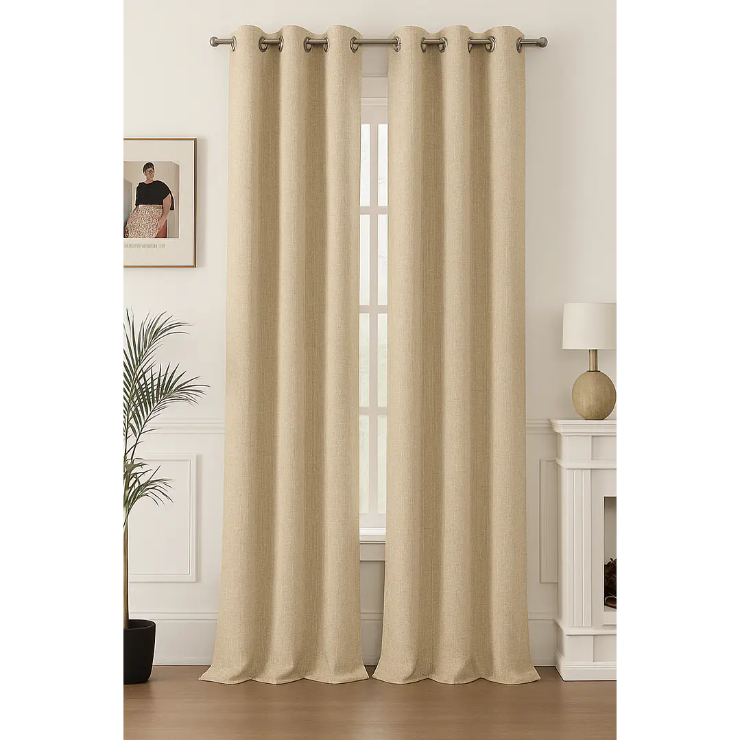 Cortina Blackout Tela Tipo Lino Gruesa 140x220 – Pack  2 Paños Beige 1