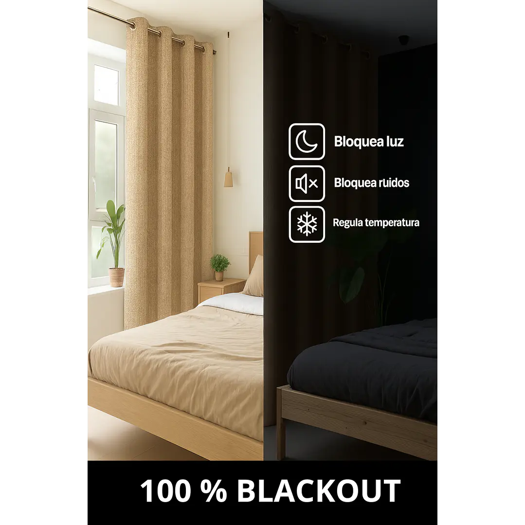 Cortina Blackout Tela Tipo Lino Gruesa 140x220 – Pack  2 Paños Beige 2
