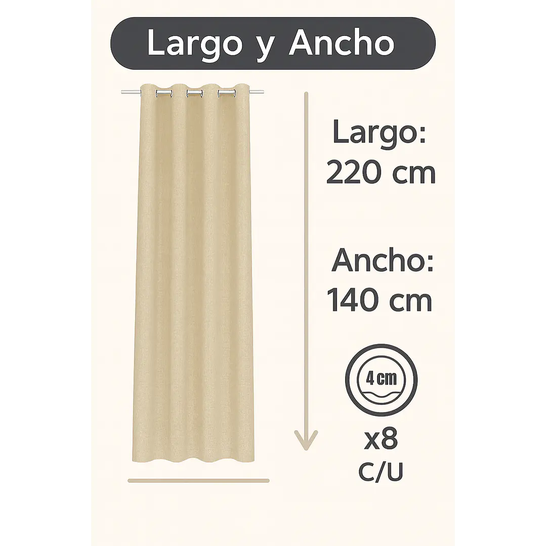 Cortina Blackout Tela Tipo Lino Gruesa 140x220 – Pack  2 Paños Beige 3