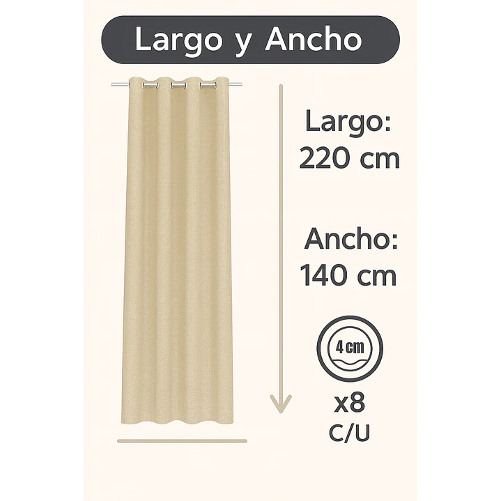 Cortina Blackout Tela Tipo Lino Gruesa 140x220 – Pack  2 Paños Beige 3
