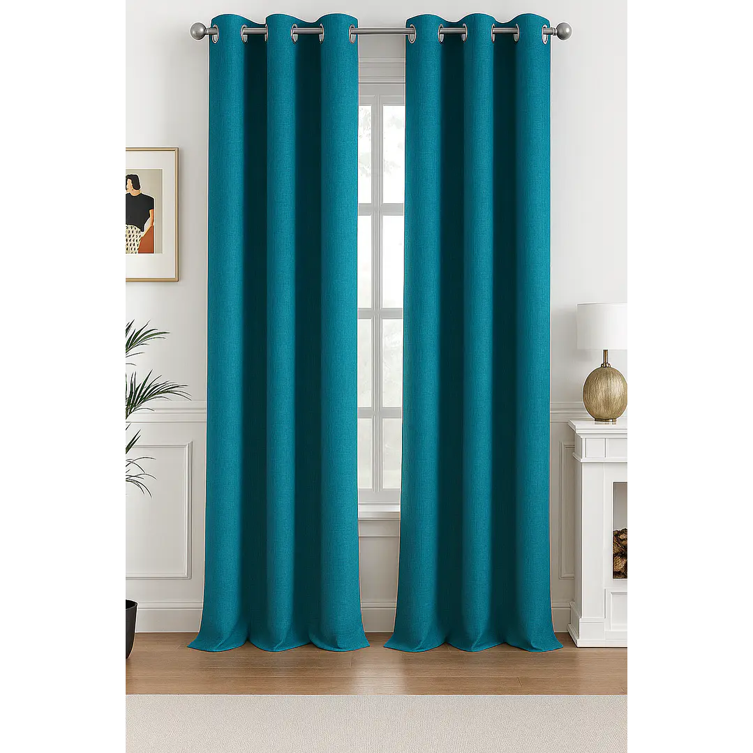 Cortina Blackout Tela Tipo Lino Gruesa 140x220 – Pack  2 Paños Turquesa 1
