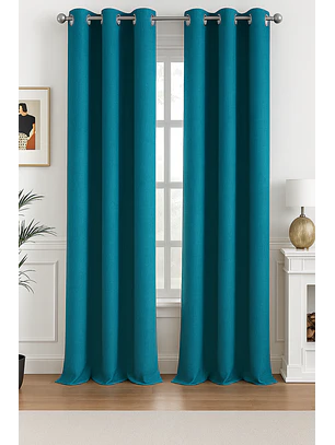 Cortina Blackout Tela Tipo Lino Gruesa 140x220 – Pack  2 Paños Turquesa