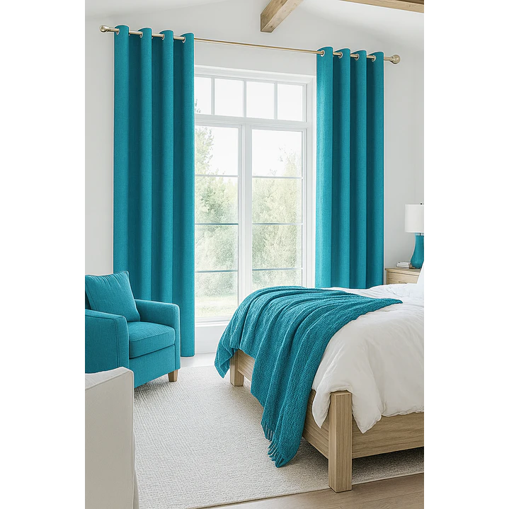 Cortina Blackout Tela Tipo Lino Gruesa 140x220 – Pack  2 Paños Turquesa 6