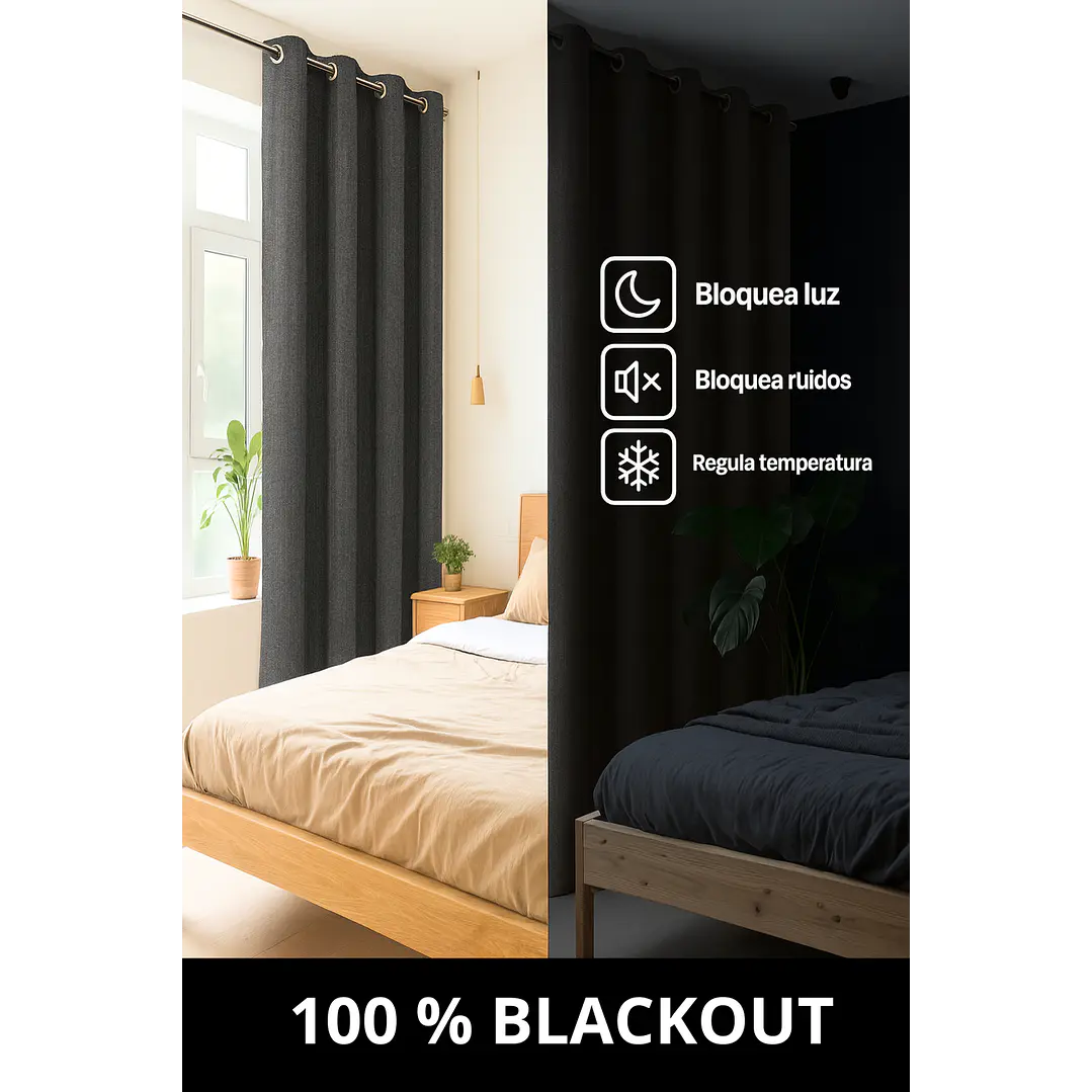 Cortina Blackout Tela Tipo Lino Gruesa 140x220 – 1 Paño Gris Oscuro 2