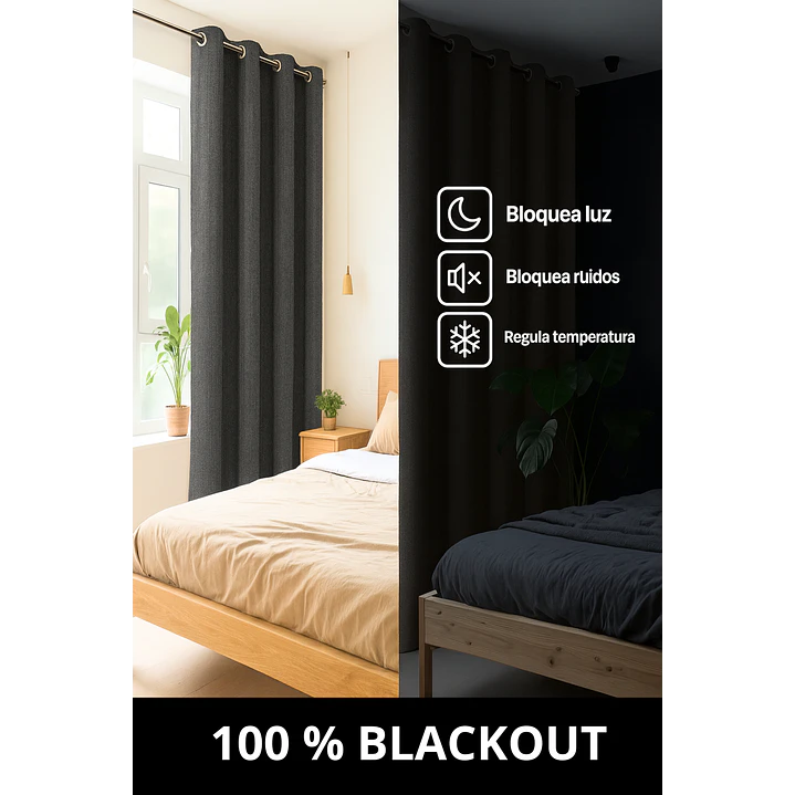Cortina Blackout Tela Tipo Lino Gruesa 140x220 – 1 Paño Gris Oscuro 2