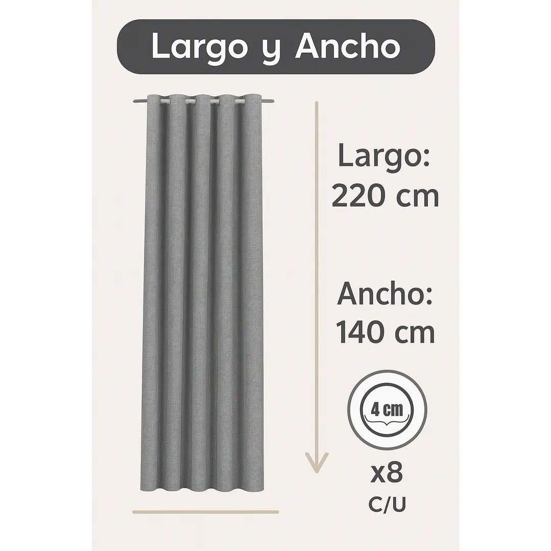 Cortina Blackout Tela Tipo Lino Gruesa 140x220 – 1 Paño Gris Oscuro 3