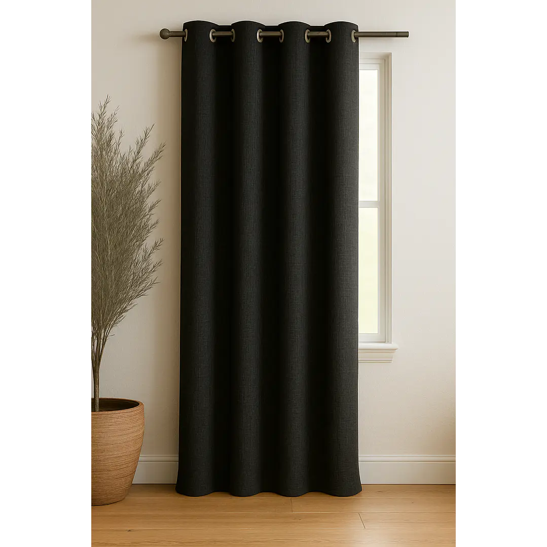 Cortina Blackout Tela Tipo Lino Gruesa 140x220 – 1 Paño Negro 1