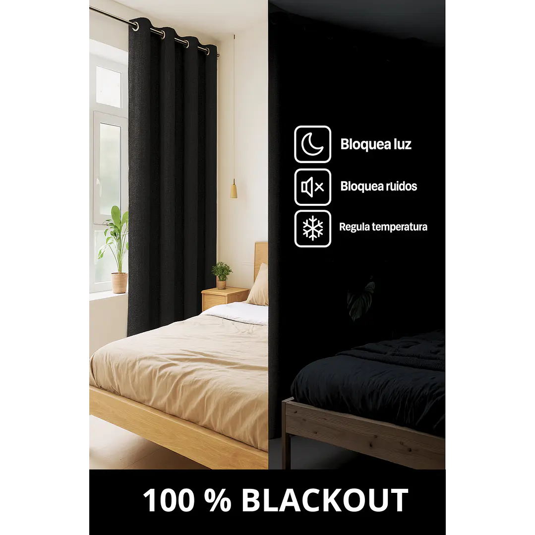 Cortina Blackout Tela Tipo Lino Gruesa 140x220 – 1 Paño Negro 2
