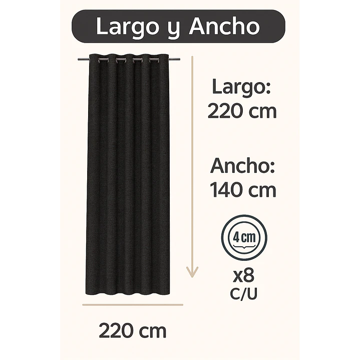 Cortina Blackout Tela Tipo Lino Gruesa 140x220 – 1 Paño Negro 3