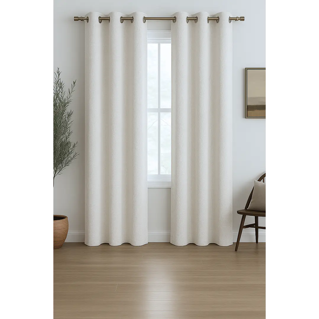Cortina Blackout Tela Tipo Lino Gruesa 140x220 – Pack  2 Paños Blanco 1