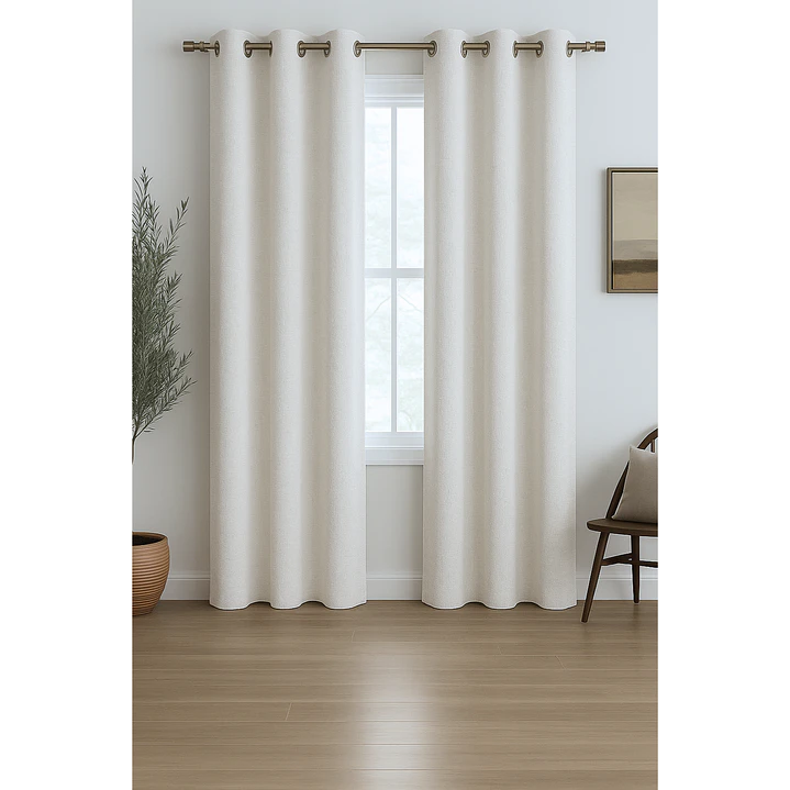 Cortina Blackout Tela Tipo Lino Gruesa 140x220 – Pack  2 Paños Blanco 1