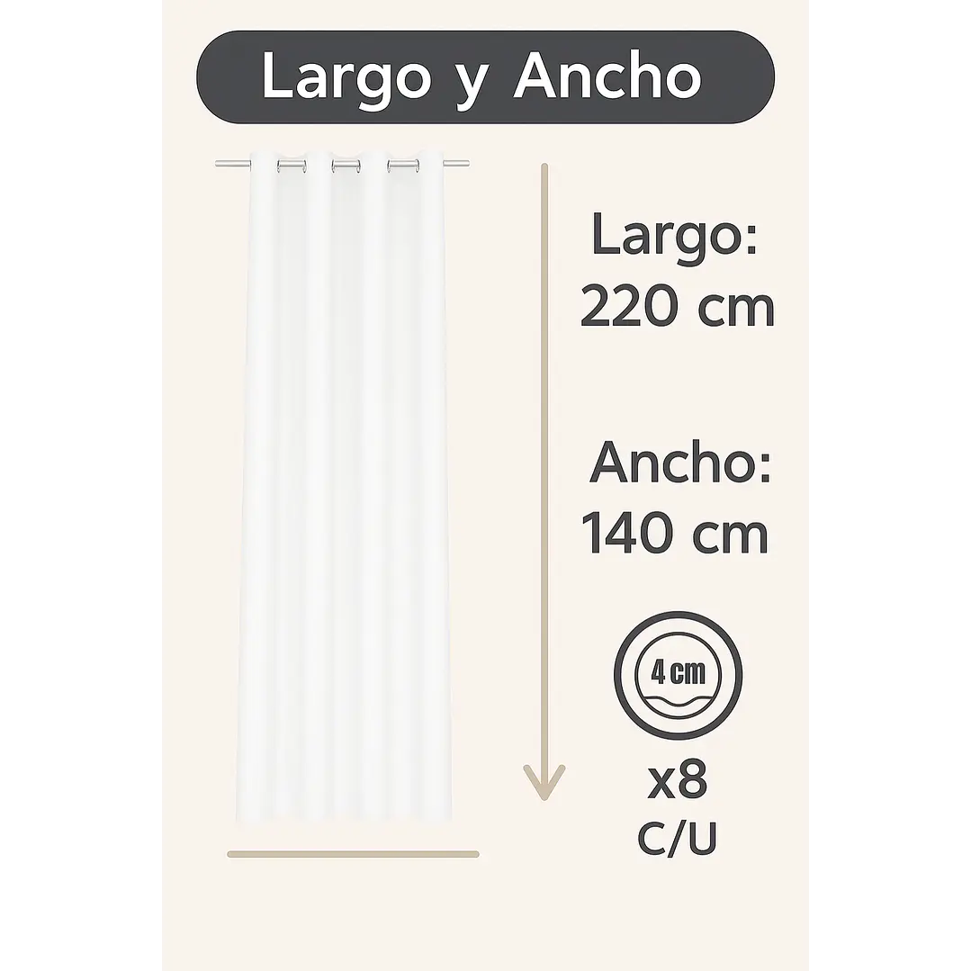 Cortina Blackout Tela Tipo Lino Gruesa 140x220 – Pack  2 Paños Blanco 3