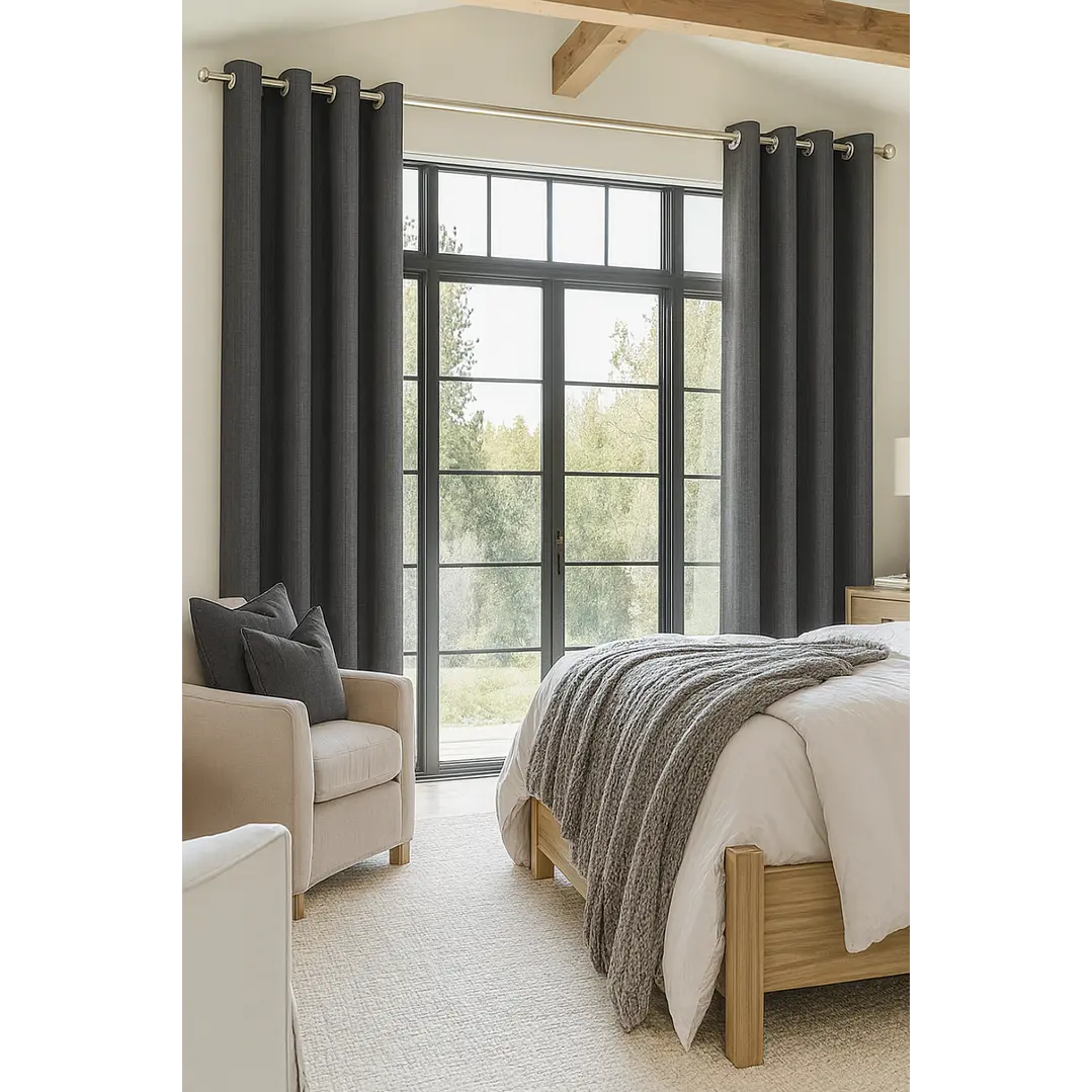 Cortina Blackout Tela Tipo Lino Gruesa 140x220 – Pack 2 Paños Gris Oscuro 7