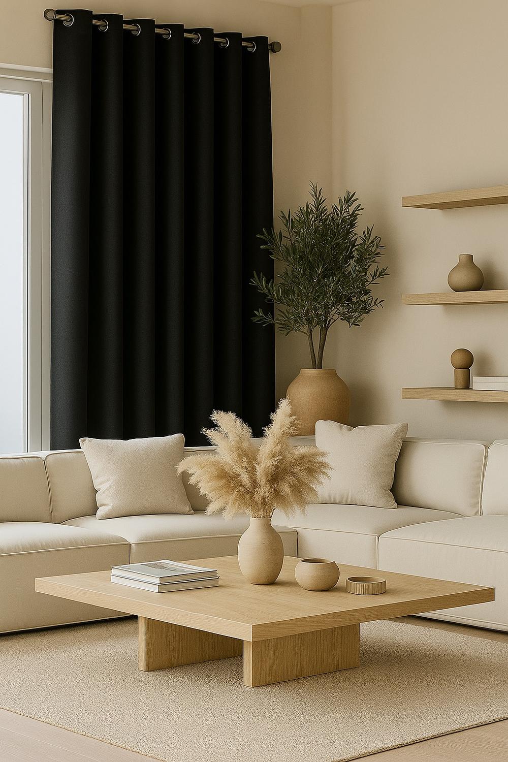 Cortina Blackout 100% Engomada Termica Tela Ligera 140x225 - Microfibra Premium - 1 Paño Negro