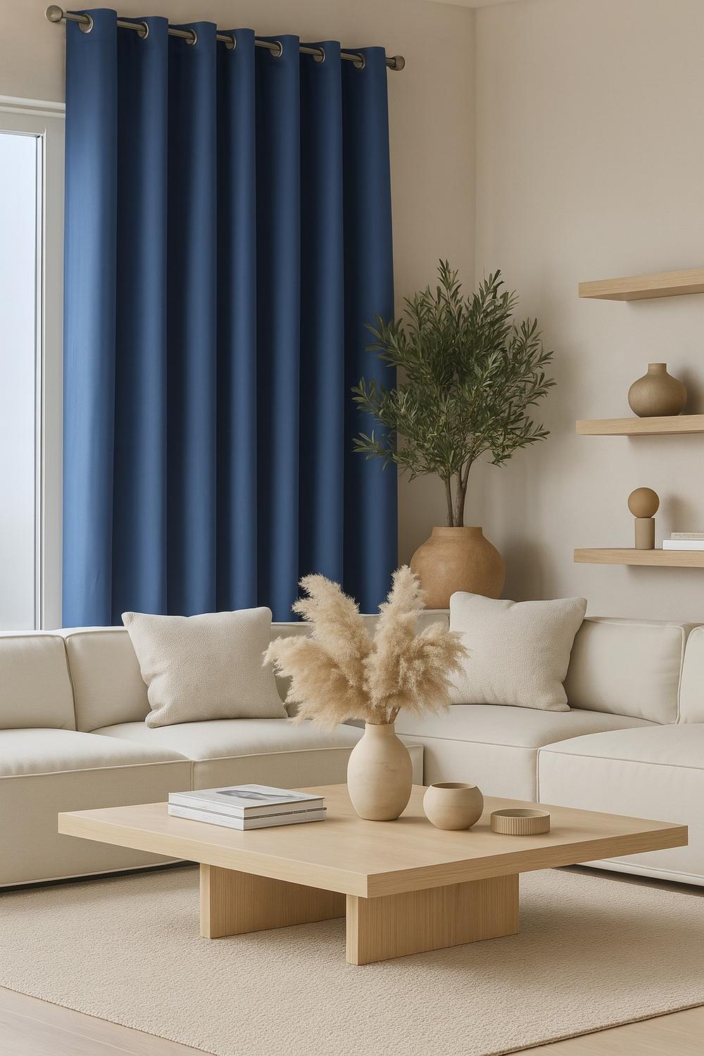 Cortina Blackout 100% Engomada Termica Tela Ligera 140x225 - Microfibra Premium - 1 Paño Azul