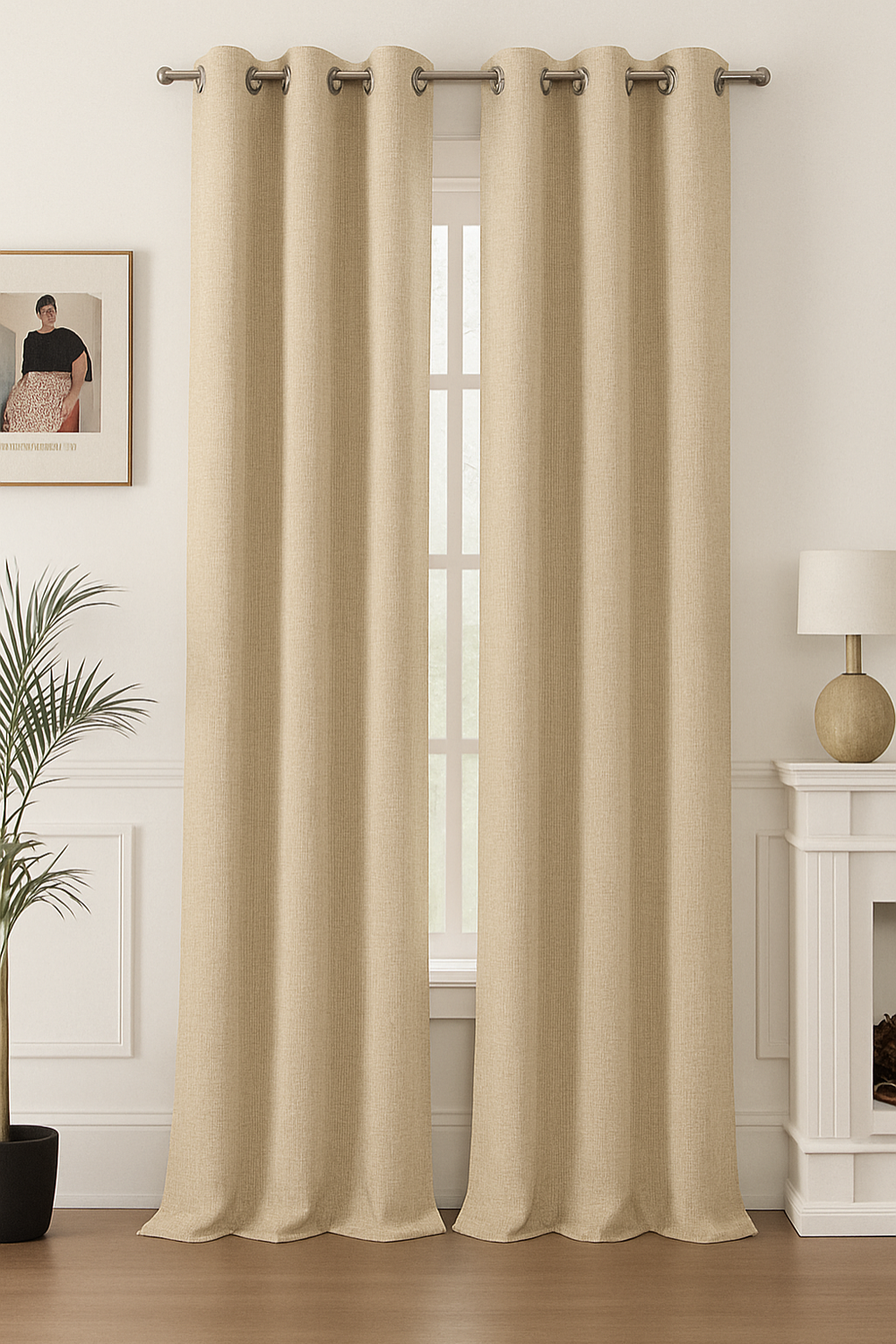 Cortina Blackout Tela Tipo Lino Gruesa 140x220 – Pack 2 Paños Beige
