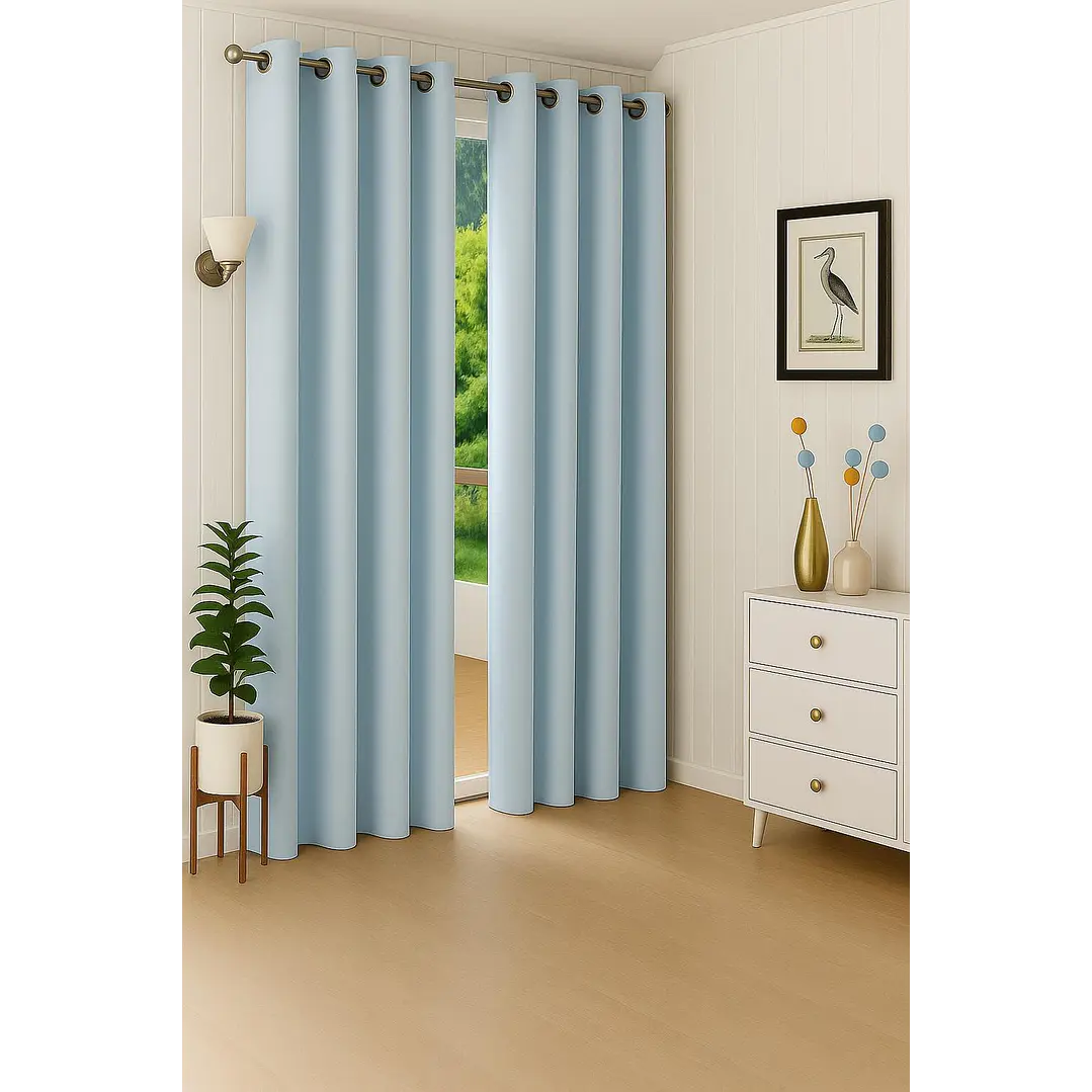Cortina Blackout 100% Engomada Termica Tela Ligera 140x225 - Microfibra Premium - 2 Paños Azul Claro 5