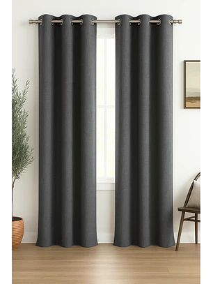 Cortina Blackout Tela Tipo Lino Gruesa 140x220 – Pack 2 Paños Gris Oscuro