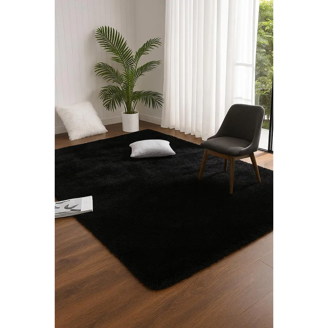 Alfombra Peluda Shaggy Negro 200x220 Clems 6