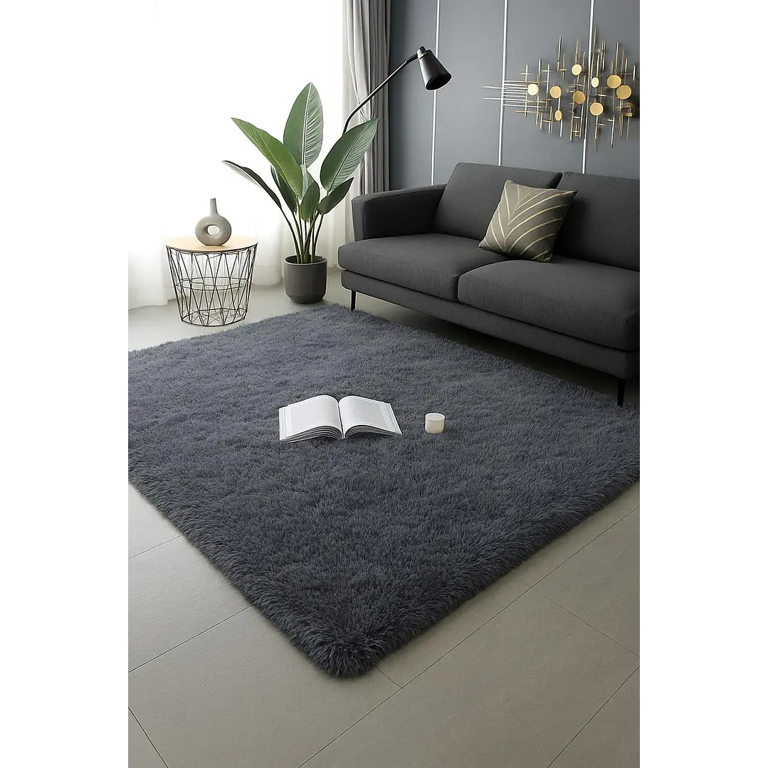 Alfombra Peluda Shaggy Gris 200x220 1