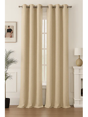 Cortina Blackout Tela Tipo Lino Gruesa 140x220 – Pack  2 Paños Beige